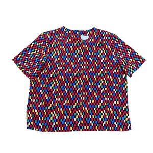 Kathy Che 80s Vintage Multicolor Abstract Blouse M/L | Retro Short Sleeve Top